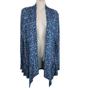 LOGO by Lori Goldstein Printed Open Front Cardigan Jade Garden Large A299621